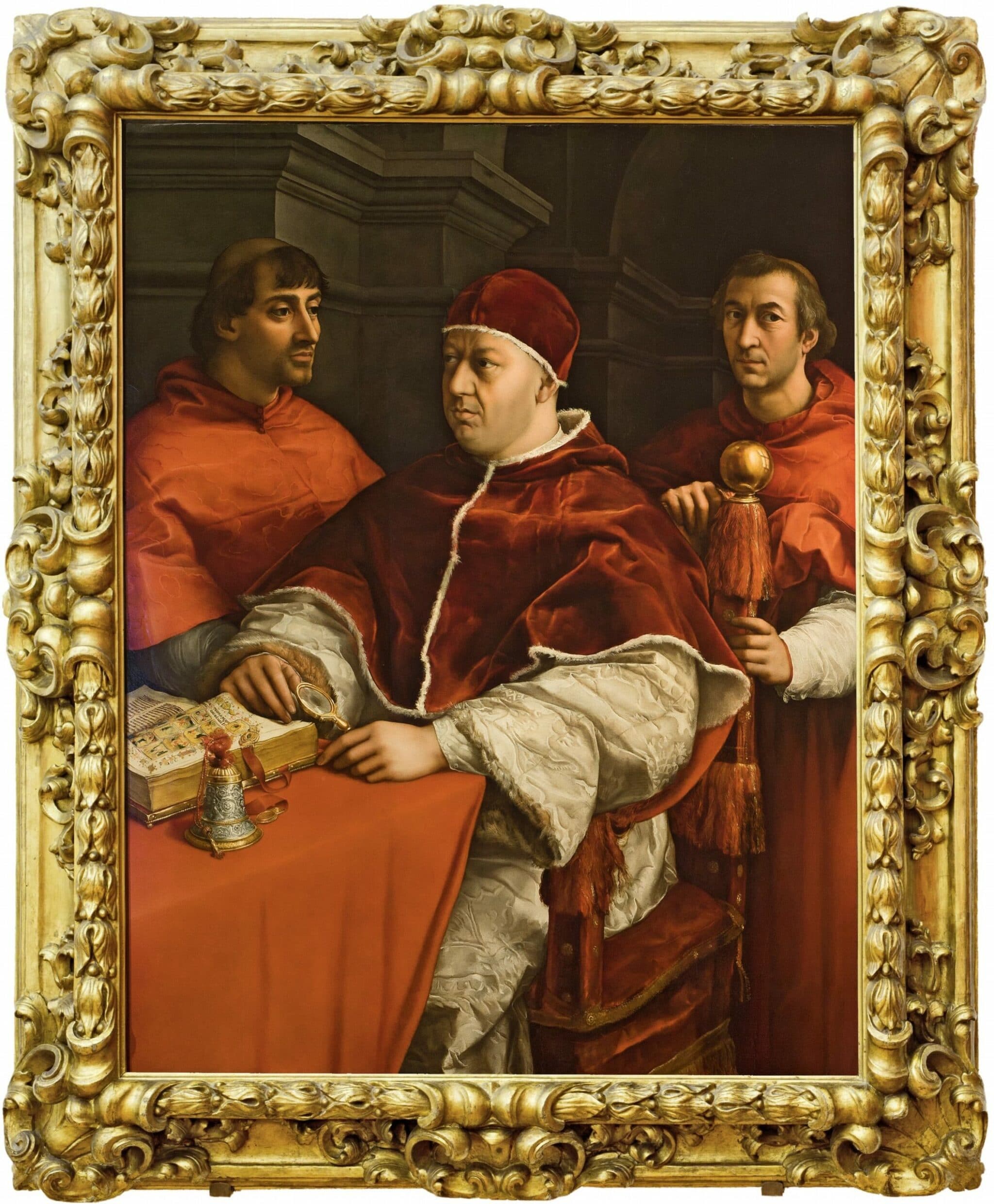 Papa Leone X con i cardinali Giulio de' Medici e Luigi de' Rossi, Raffaello, 1518